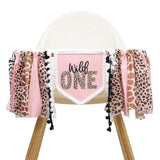 Girls Leopard Print High Chair Banner - Wild One High Chair Decors, Pink Jungle Party Cheetah One Year Birthday Decorations, Girls First Year Animal Banners