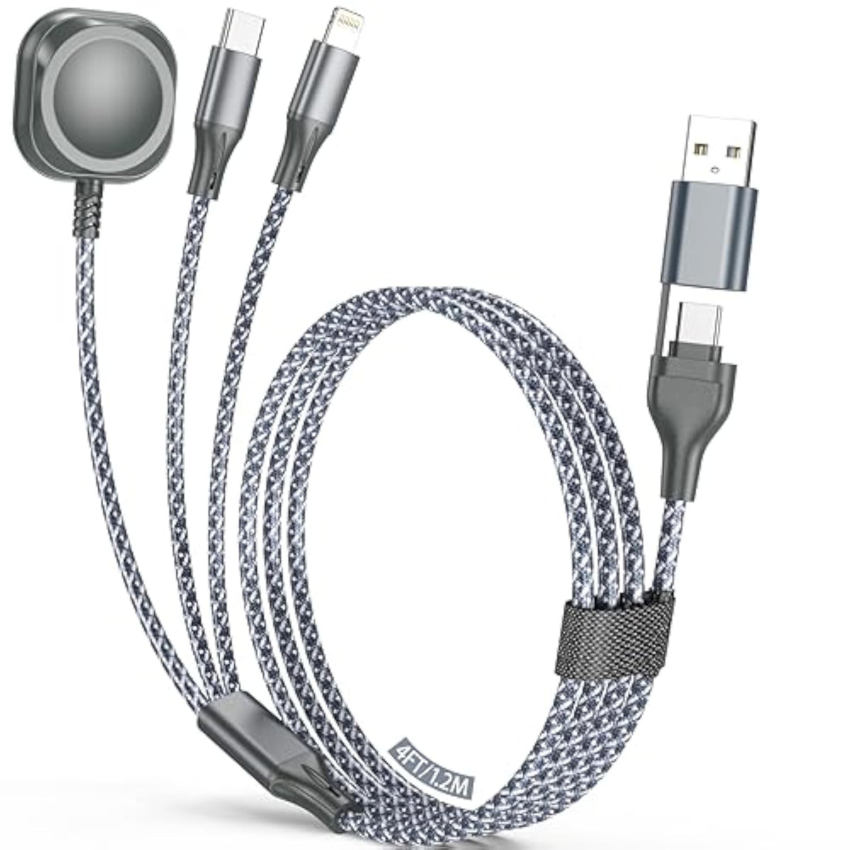 Multi Charging Cable For Apple Watch Charger,3 In 2 Usb C Cable 4Ft Iphone Charger/Type C/Lightning Travel Essentials Cables For Iwatch Ultra/Se/10-1&Iphone 16-5 Pro/Plus