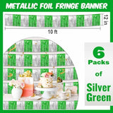 6 Pack 10 Ft Silver Green Foil Fringe Garland Metallic Streamers Tinsel Banner Wall Hanging Garland Backdrop For Parade Floats, Halloween, Christmas, Thanksgiving, New Year Party Decorations