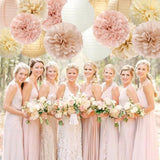 Champagne-Gold White Party-Decorations Paper-Flowers Lanterns - 15Pcs Boho Fall Rustic Tissue Pom Poms Streamers,Wedding Baby Bridal Shower Neutral Autumn Birthday Hanging Supplies Decor