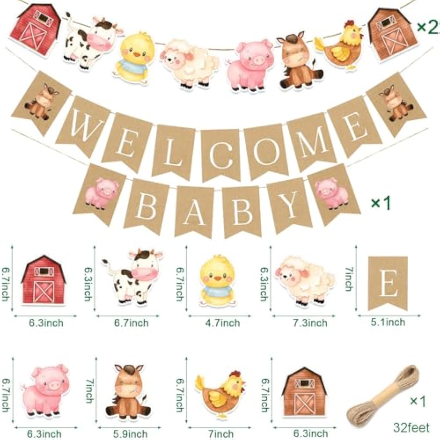 Farm Baby Shower Banner, Farm Animals Party Decorations, Welcome Baby Banners Party Supplies For Boys Girls, Horse Cow Pig Chicken Birthday Party Decor