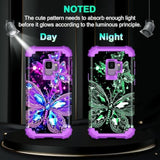 For Galaxy S9 Case,Glow In The Dark Three Layer Heavy Duty Shockproof Hard Pc+Soft Silicone Bumper Rugged Anti-Slip Protective Cases For Samsung Galaxy S9,Amaranth Purple