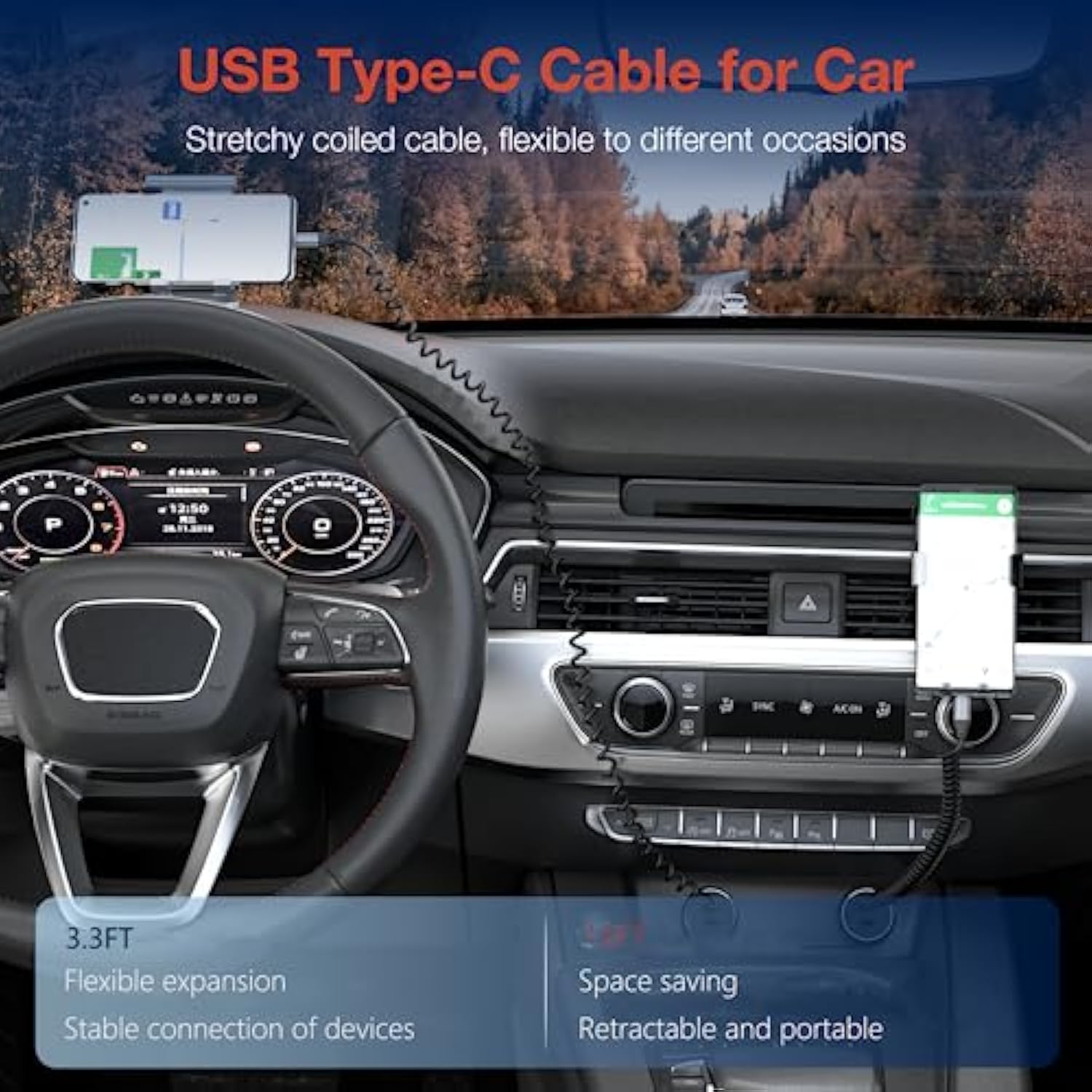 Coiled Usb C To Usb C Cable 100W(1.6Ft-3.3Ft),Usb 3.2 Gen2 20Gbps Scalable Spr