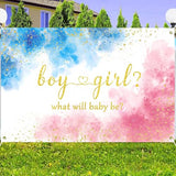 Gender Reveal Decorations Backdrop 7 x 5 ft Blue and Pink Photo Props