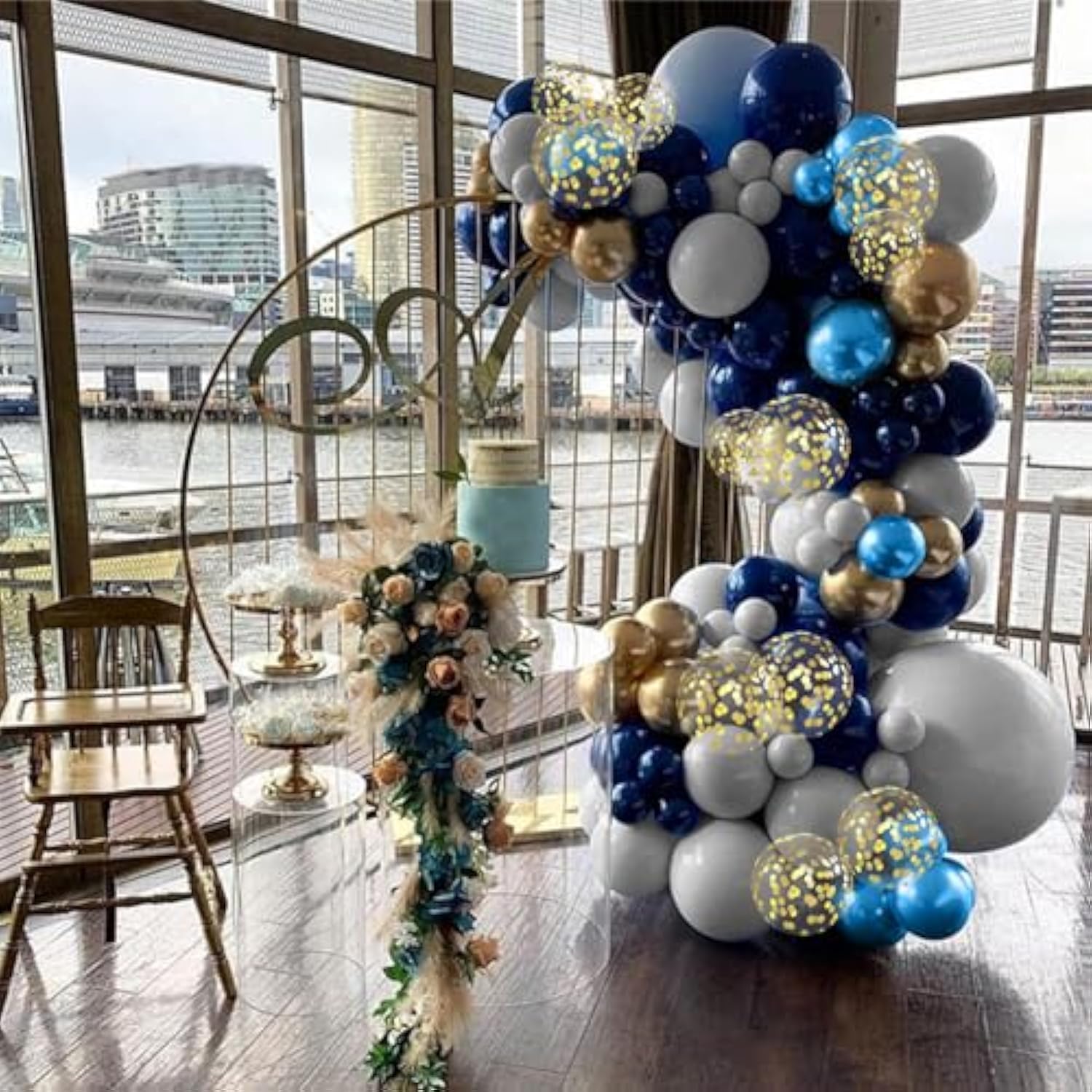Navy Blue And Gold Balloons, Metallic Golden And Blue Balloon Navy And White Latex Balloons Gold Confetti Party Graduation Balloon For Birthday Baby Shower Wedding Decorations