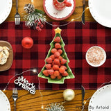 Red And Black Buffalo Plaid Merry Christmas Tree Table Runner, Seasonal Truck Gifts Kitchen Dining Table Decoration For Outdoor Home Party 13X48 Inch