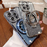 Magnetic Kickstand Glitter Case For Iphone 13 Pro Max, [Compatible With Magsafe] Luxury Bling Sparkly Diamond Rhinestones With Camera Protector Women Girls Case For Iphone 13 Pro Max (Silver)