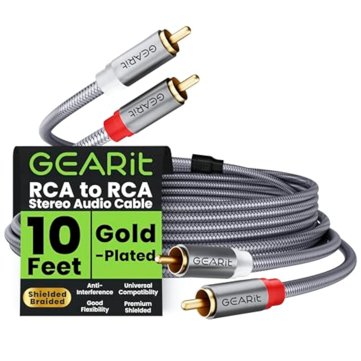 GearIT RCA Cable (10FT) 2RCA Male to 2RCA Male Stereo Audio Cables Shielded Br