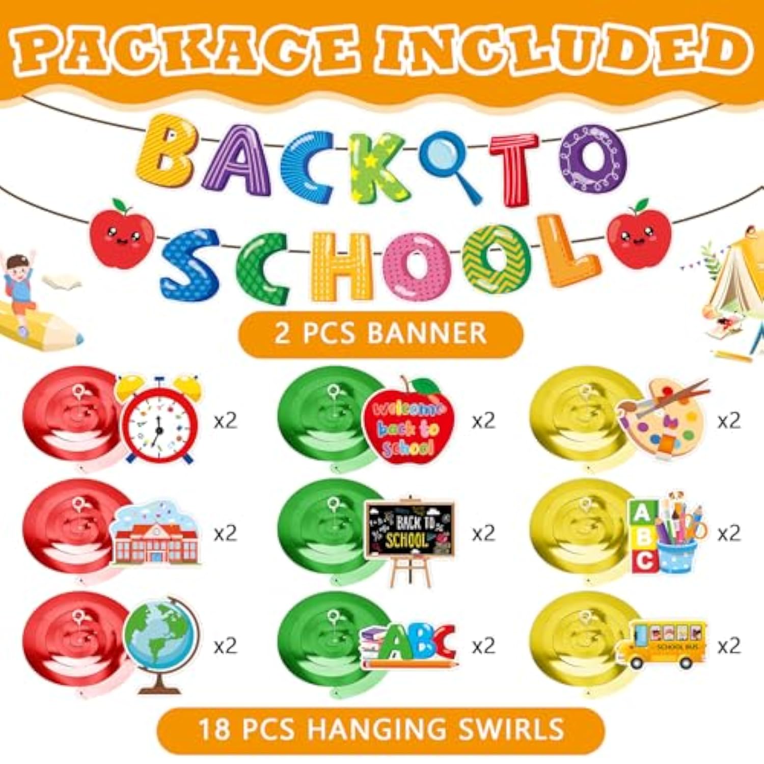 Back To School Decorations, Welcome Back To School Banner And No-Diy Hanging Swirls Foil Ceiling Streamers First Day Of School Decorations For Classroom Kindergarten High Middle School Decor