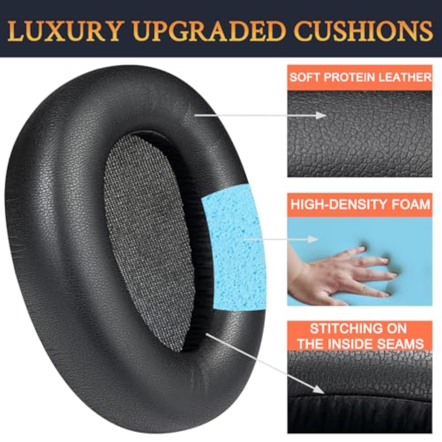Professional Replacement Ear Pads For Jlab Jbuds Lux Anc Wireless Headphones, Earpads Cushions With Soft Protein Leather, High-Density Noise Isolation Foam - Black