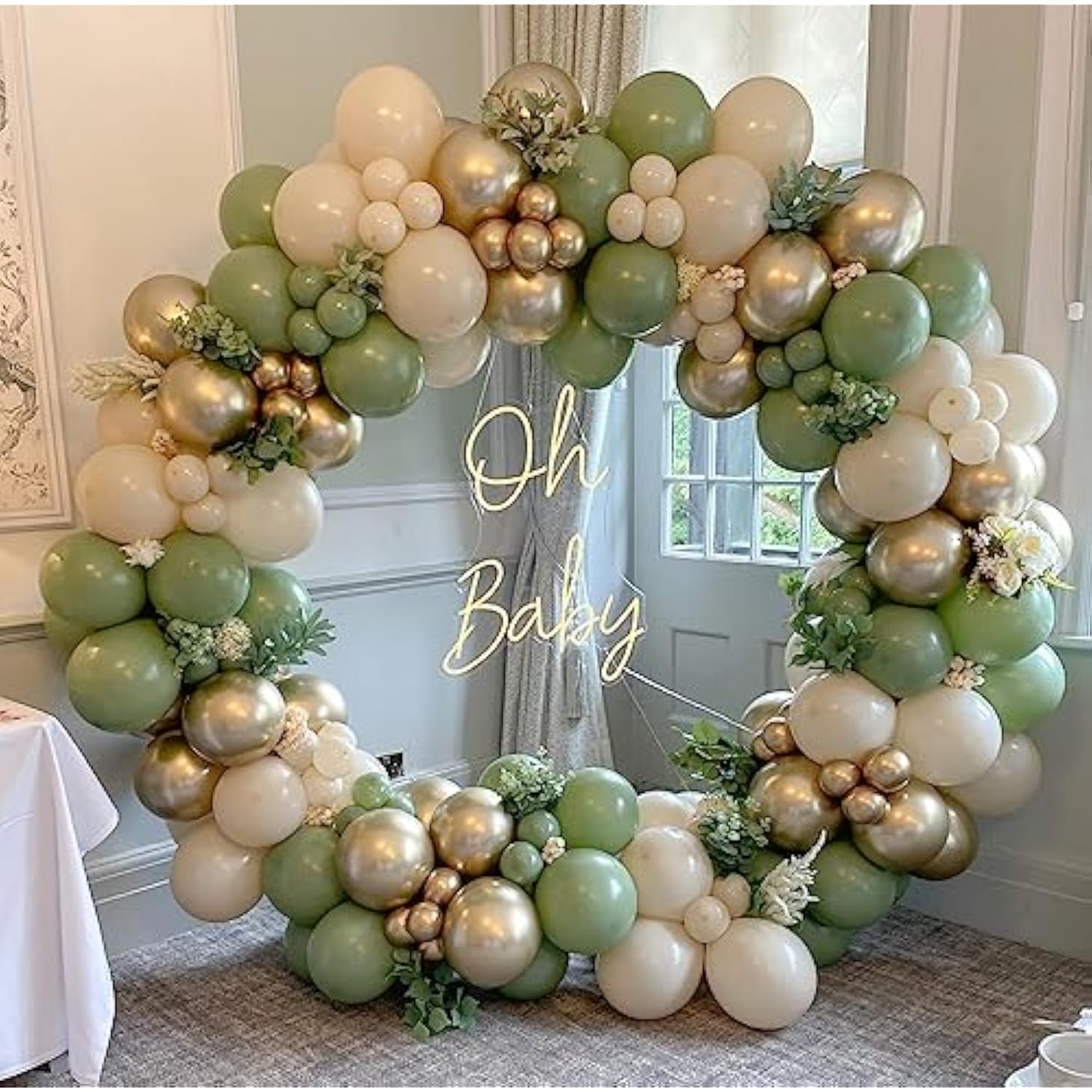 207Pcs Sage Green Balloons Garland Arch Kit, With Olive Green White Metallic Gold Balloons For Wedding Bridal &Baby Shower Bachelor Baptism Birthday Party Decorations Supplies