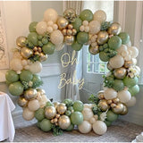 207Pcs Sage Green Balloons Garland Arch Kit, With Olive Green White Metallic Gold Balloons For Wedding Bridal &Baby Shower Bachelor Baptism Birthday Party Decorations Supplies
