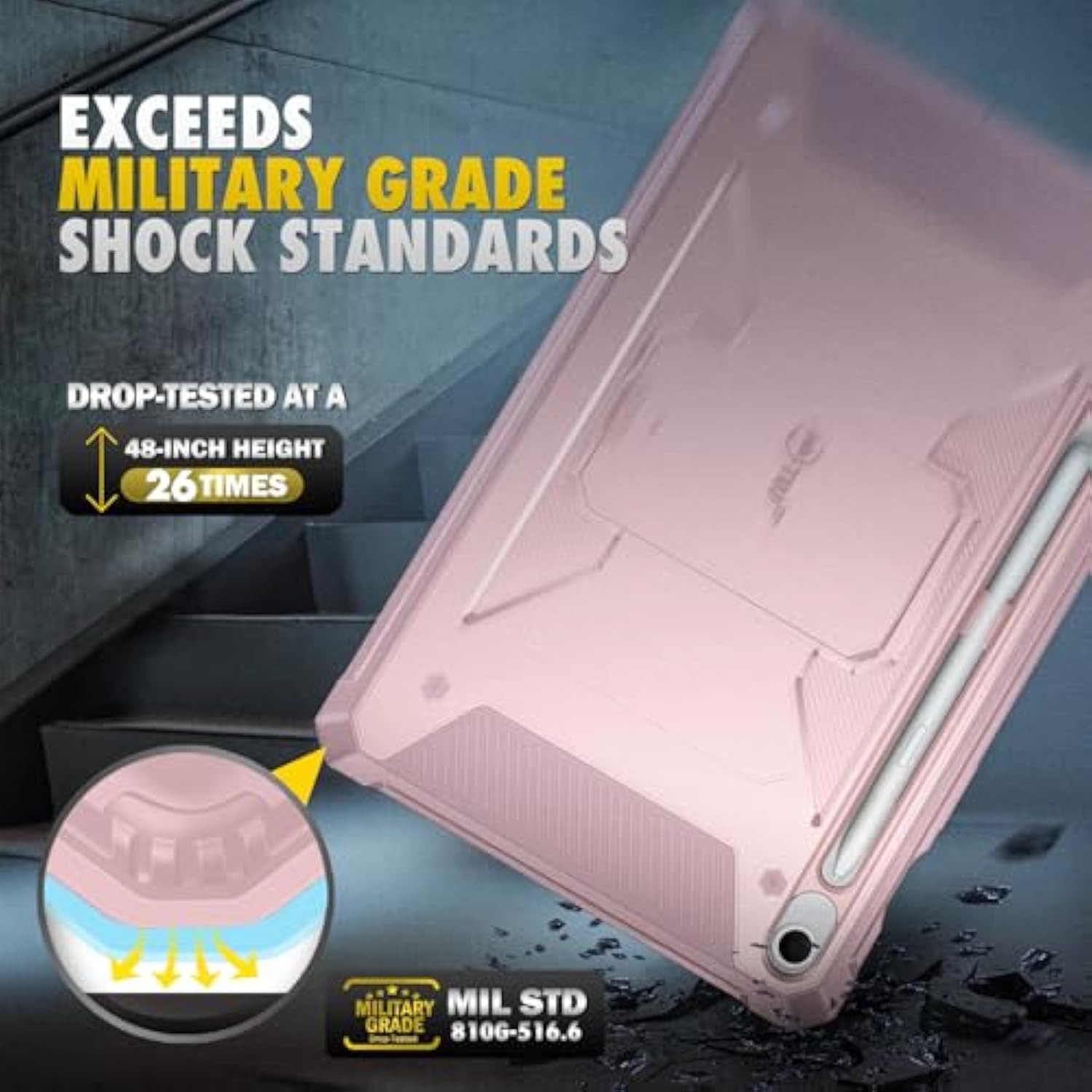 Fintie Shockproof Case For Samsung Galaxy Tab S10 Fe/ S9 Fe 5G 10.9 Inch/Tab S9 11 Inch, Tuatara Rugged Unibody Hybrid Full Protective Bumper Kickstand Cover Builtin Screen Protector, Rose Gold