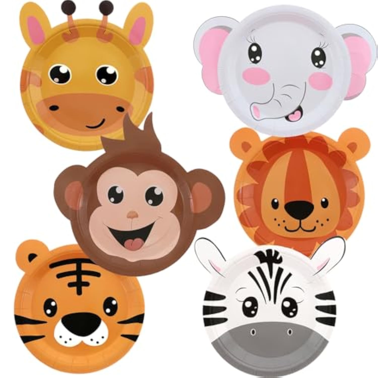 Safari Jungle Wild Animal Party Supplies 60Pcs Disposable Jungle Zoo Animal Shaped Paper Plates For Birthday Party, Baby Shower And Jungle Safari Theme Party Decorations