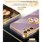 For Galaxy A15-5G Phone Case: With Tempered Glass Screen Protector [2 Pack] 360° Rotatable Ring Holder Magnetic Kickstand, Plating Rose Gold Edge For Samsung A 15 5G Case, Purple