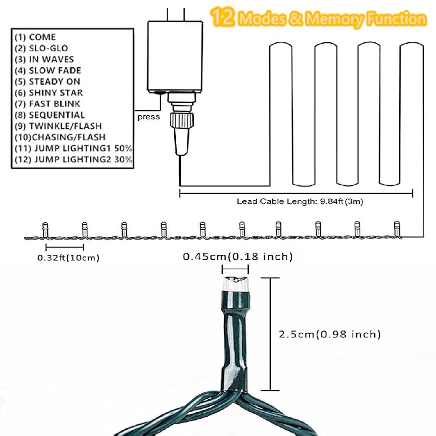 Christmas Tree String Lights 338Ft 1000 Led Waterproof With 12 Modes, Twinkle Plug In Fairy Lights For Indoor Xmas Outdo