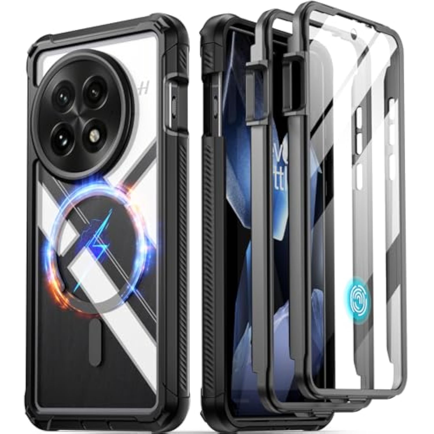 Guardian Case For Oneplus 13 5G, Built-In Screen Protector [Work With Fingerprint Id], [2 Front Frame] Full Body Shockproof Rugged Clear Cover Case, Black/Clear