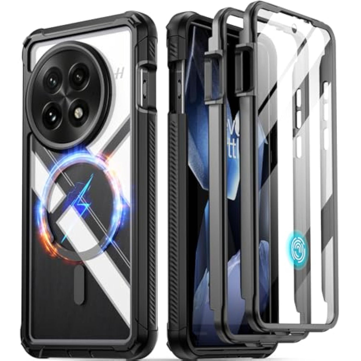 Guardian Case For Oneplus 13 5G, Built-In Screen Protector [Work With Fingerprint Id], [2 Front Frame] Full Body Shockproof Rugged Clear Cover Case, Black/Clear