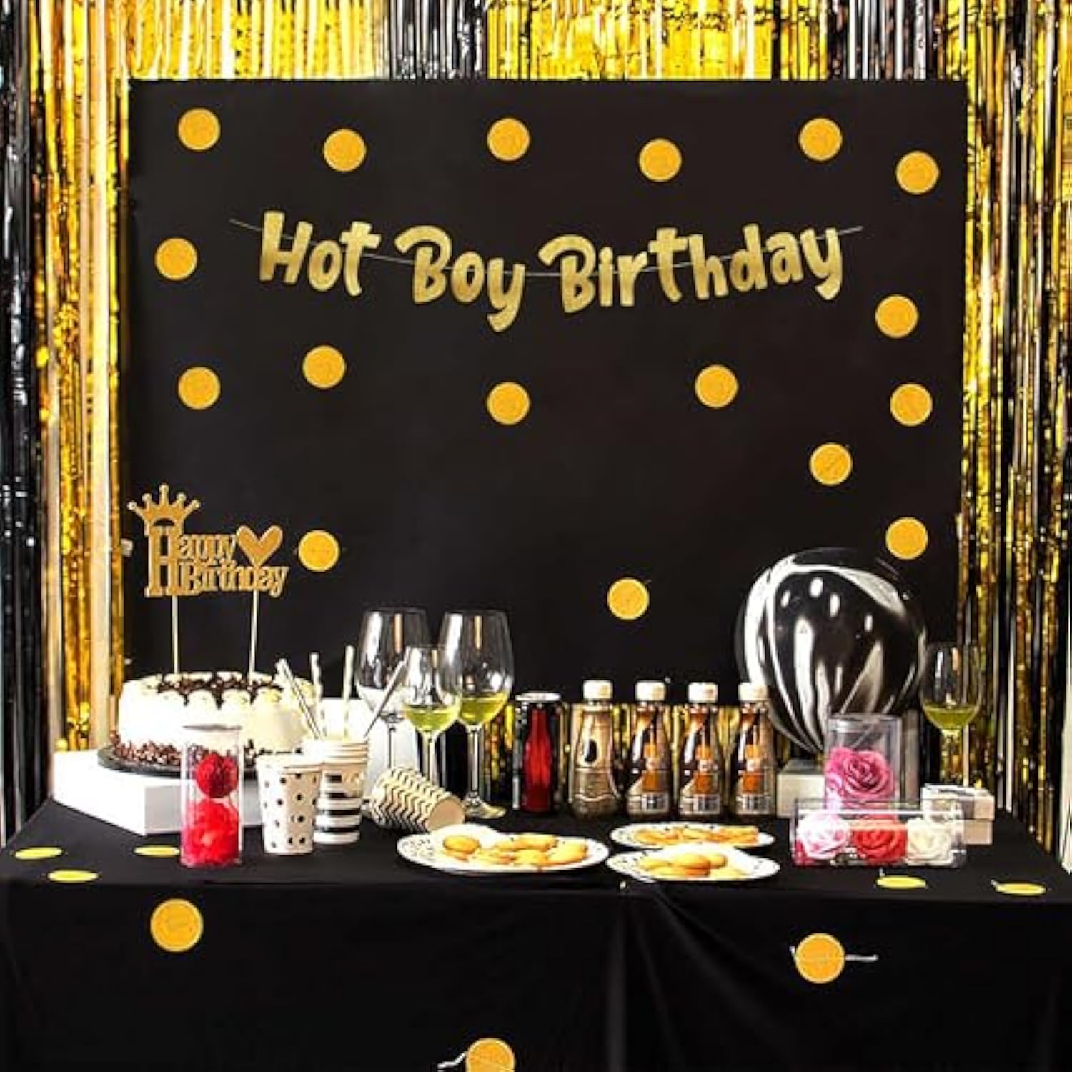 Hot Boy Birthday Gold Glitter Banner - Funny Birthday Party Decorations, Supplies, Ideas, And Gifts For Men - 21St -25Th - 30Th - 40Th Birthday