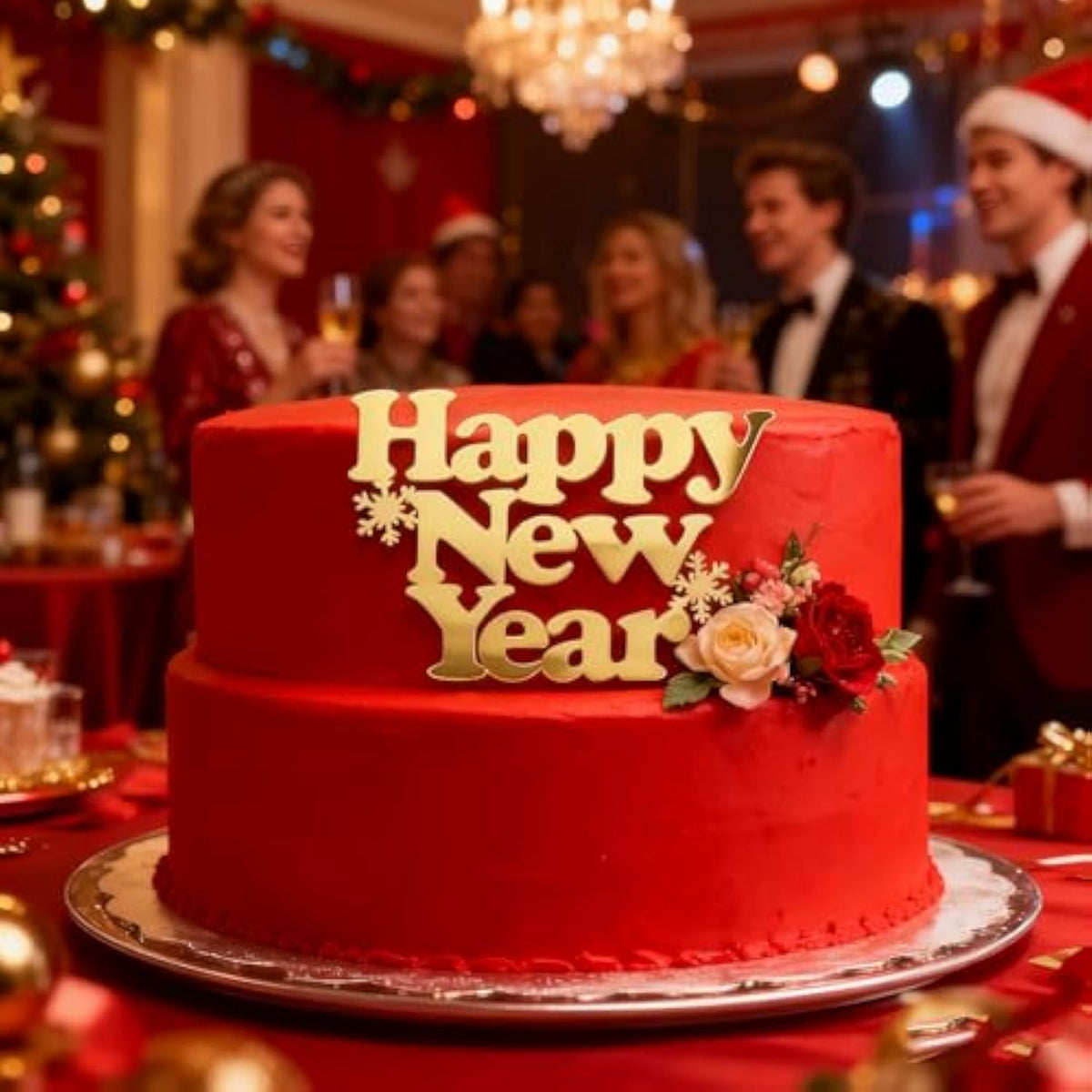 Happy New Year 2026 Gold Acrylic Cake Topper Party Decor