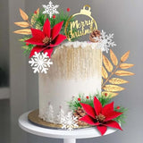 Merry Christmas Cake Topper with Pine Needles, Berries, and Flowers