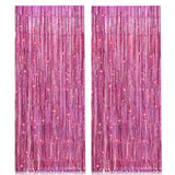 Pink Foil Fringe Curtains, 2 Pack 3.2 x 8.2 ft Party Backdrop