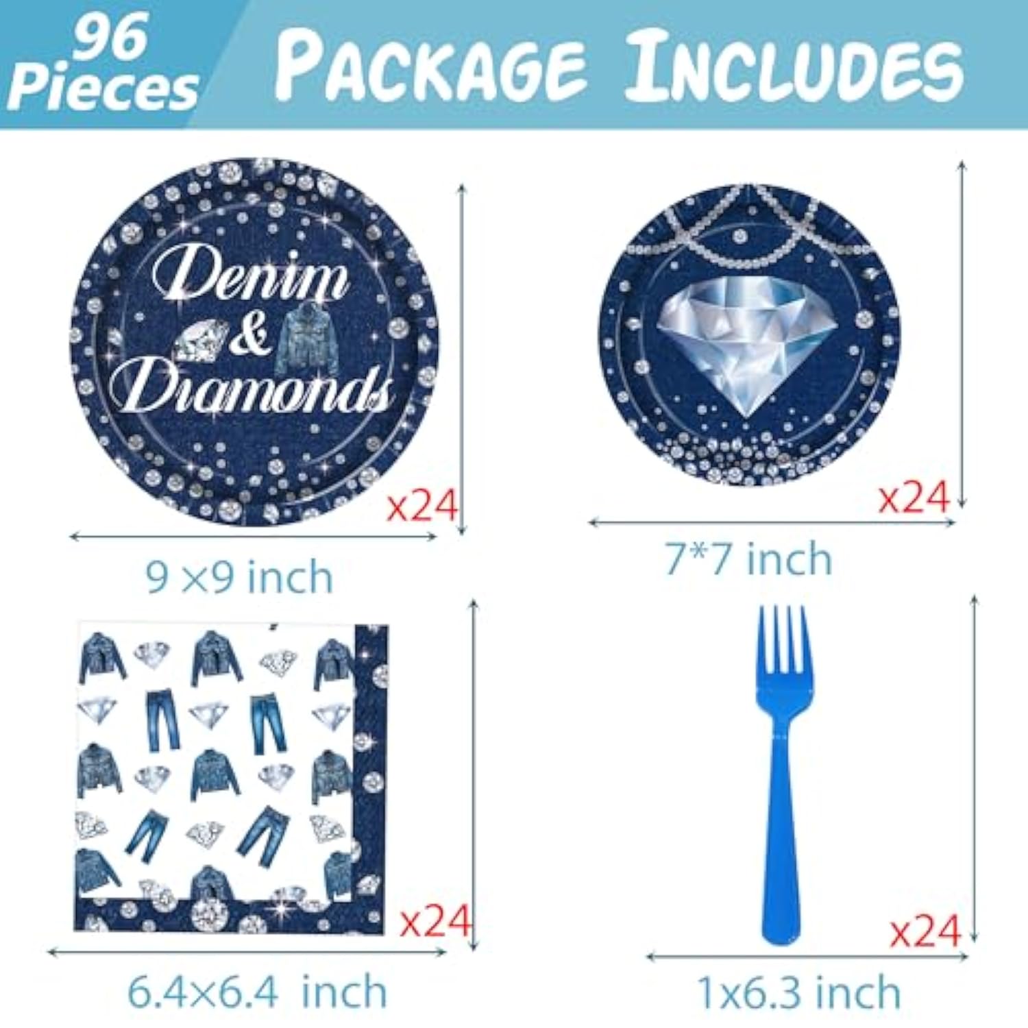 Denim And Diamonds Party Decorations Denim And Diamonds Birthday Plates And Napkins Forks Denim Themed Jeans Disposable Table Decor Supplies For Bachelor Bridal Shower Party Decor