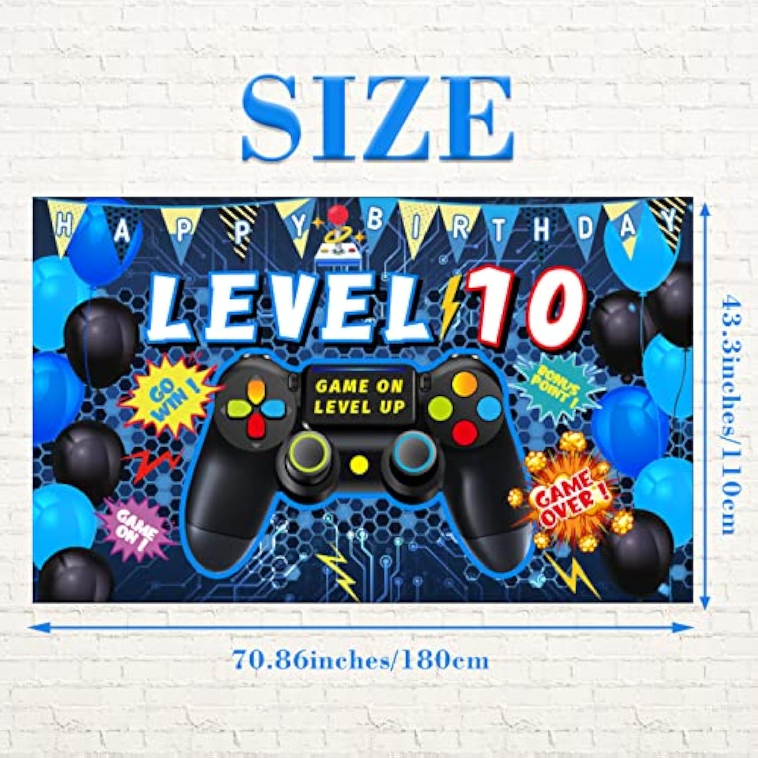 90PCS Blue Gamer 10th Birthday Party Set – Balloons, Backdrop, Tablecloth & Foil Decor
