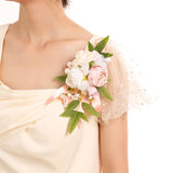 Artificial Flower Shoulder Corsage For Bride Bridesmaids Wedding Party Ceremony Anniversary Prom Suit-Pink+Champagne+White (1Pc)