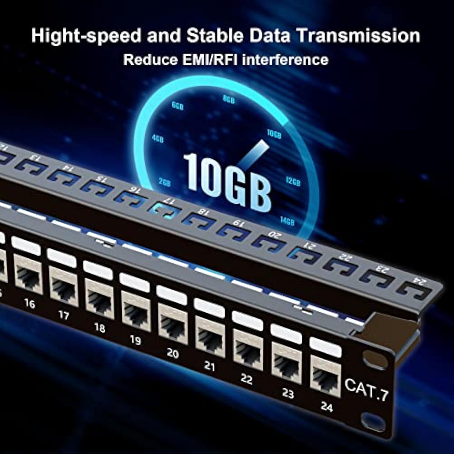 24 Port Cat7 Rj45 Through Coupler 1U Shielded Patch Panel Stp 19-Inch With Bac