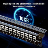 24 Port Cat7 Rj45 Through Coupler 1U Shielded Patch Panel Stp 19-Inch With Bac
