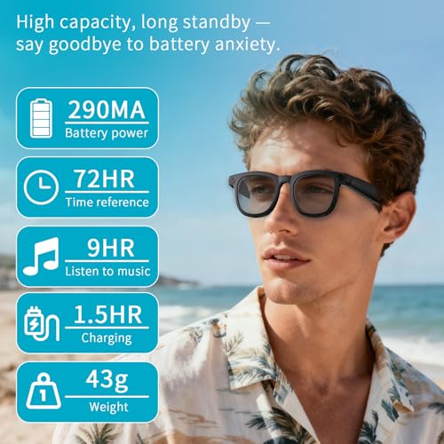 AI Smart Glasses with Camera, 800W HD Anti-Shake Video Glasses, 1080P Video Recording Sunglasses, Real-Time Translation, Voice Assistant, Bluetooth