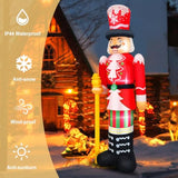 Christmas Inflatables 8Ft Nutcracker Figurine Red & White Soldier With Candy Cane Stripes, Staff & Crown Hat Festive Hol