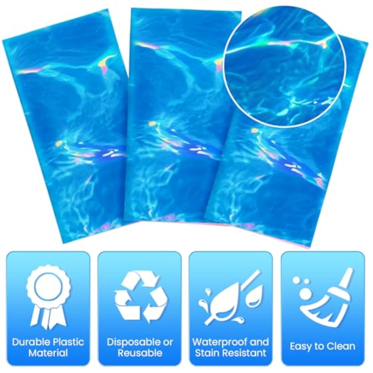 3 Pcs Iridescent Ocean Waves Tablecloths, 54 X 108 Inch Disposable Plastic Ocean Table Cloth, Water Print Tablecloths Ocean Table Cover For Beach Pool Sea Theme Party Decorations