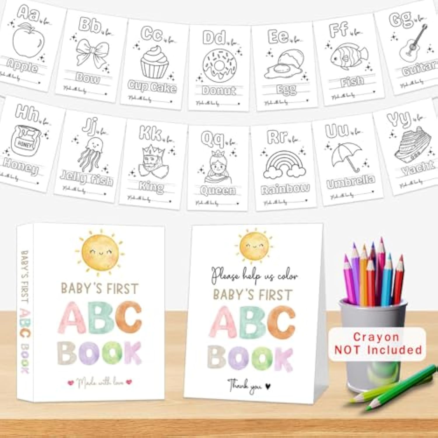 Baby'S First Abc Book Baby Shower Activity Keepsake Game, Boho Sun Abc Coloring Baby Shower Guest Book, Sunshine Baby'S First Alphabet Coloring Book, A To Z Coloring Pages