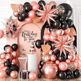 120-Pc Rose Gold & Black Balloon Garland Kit Metallic, Confetti & Star Foils
