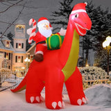8.5Ft Long Christmas Inflatables Outdoor Decorations, Blow Up Santa Claus Riding Dinosaur With Built-In Leds For Christm