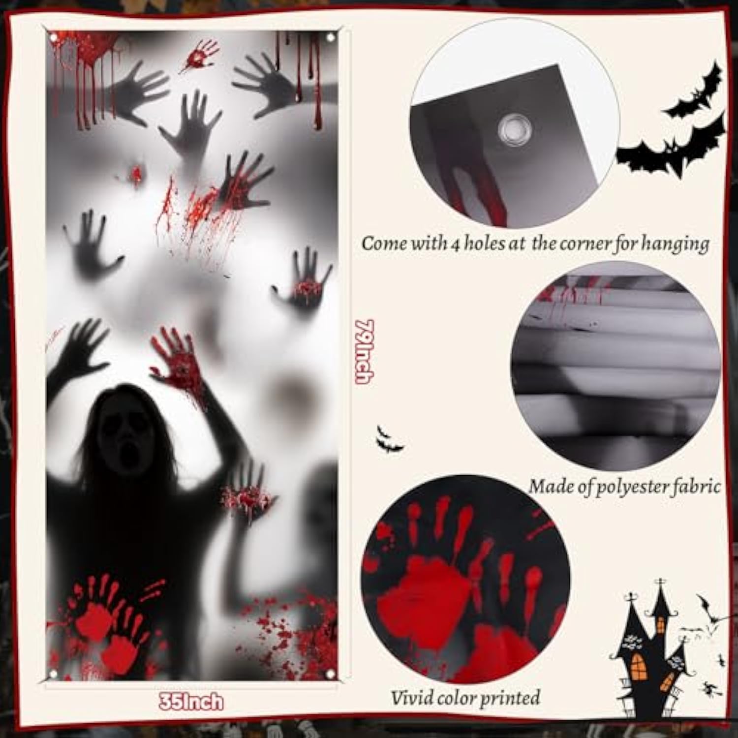Halloween Door Cover 79x35 Inch Scary Zombie Hands Banner Haunted House Decor