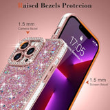 For Iphone 13 Pro Max Case Glitter, Luxury Bling Sparkly Rhinestone Diamonds Cover Compatible With Magsafe For Women Girls Shockproof Protective Phone Case For Iphone 13 Pro Max 6.7", Pink