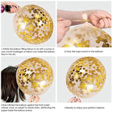 Black & Gold Confetti Balloons: 50-Pack Party Decoration with Ribbons