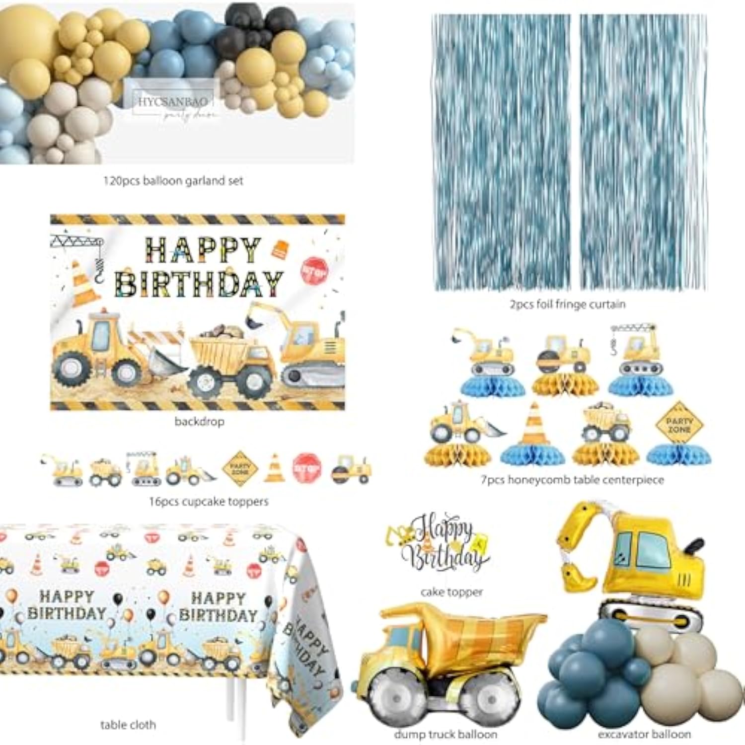 Construction Birthday Party Supplies, Construction Birthday Decorations, Dump Truck Party Decor, Backdrop, Cake Toppers, Balloon Garland, Tablecloth, Cupcake Toppers, Foil Balloons