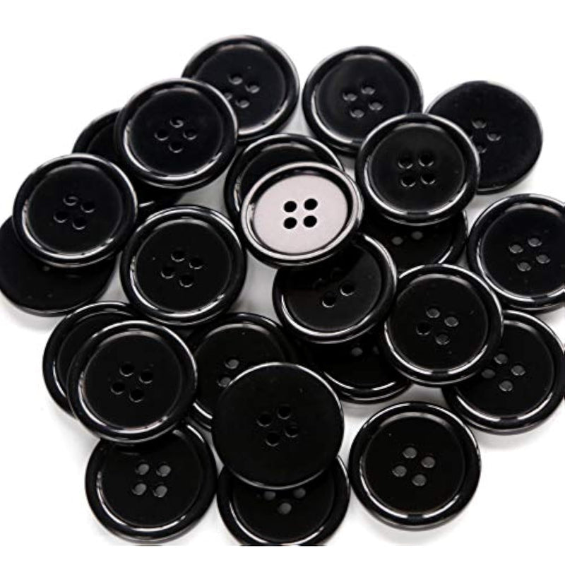 1 Inch (25Mm) Black Resin Buttons Sewing Flatback Button For Garment Diy Craft Decoration Pack Of 50Pcs