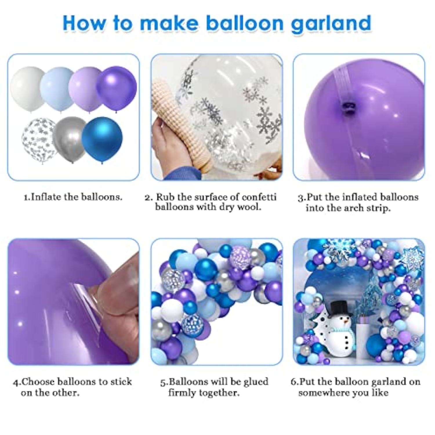 Frozen Balloon Garland 130Pcs Winter Balloon Arch Kit With Snowflake Balloons White Blue Purple Sliver Balloon Kit For Winter Theme Baby Shower Supplies Snowman Birthday Party Decorations