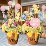 16Pcs Winnie Centerpieces For Baby Shower Decorations Girls Table Signs For Girls Baby Shower Birthday Party Decorations
