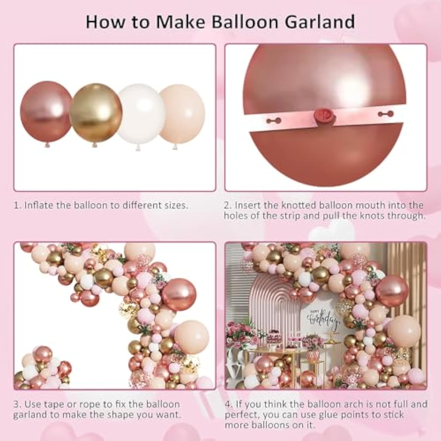 Rose Gold Balloon Garland Kit, Nude Pastel Pink Metallic Gold Matte White Balloons Gold And Rose Gold Confetti Balloons For Wedding Bridal Shower Princess Party Girl Birthday Baby Shower Decorations