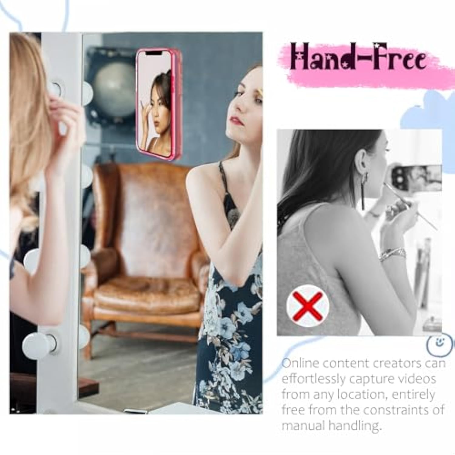 Silicone Suction Phone Mount Non-Slip Grip Holder for Selfies Light Pink