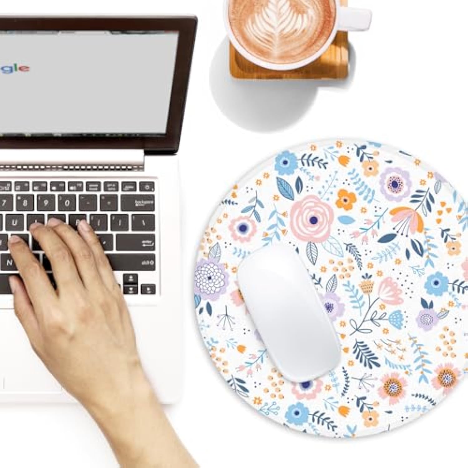 Pink Flowers Round Mouse Pad,Funny Small Mouse Pad With Non-Slip Rubber Base,Mouse Mat,Home Office Decor Desk Accessories,8.7Inch Round Mouse Pad