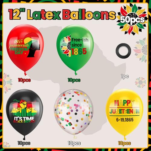 50 Pcs Happy Juneteenth Balloons - Freedom Day Black Patriotic Decoration Latex Balloons for 1865 June 19th Black History Party