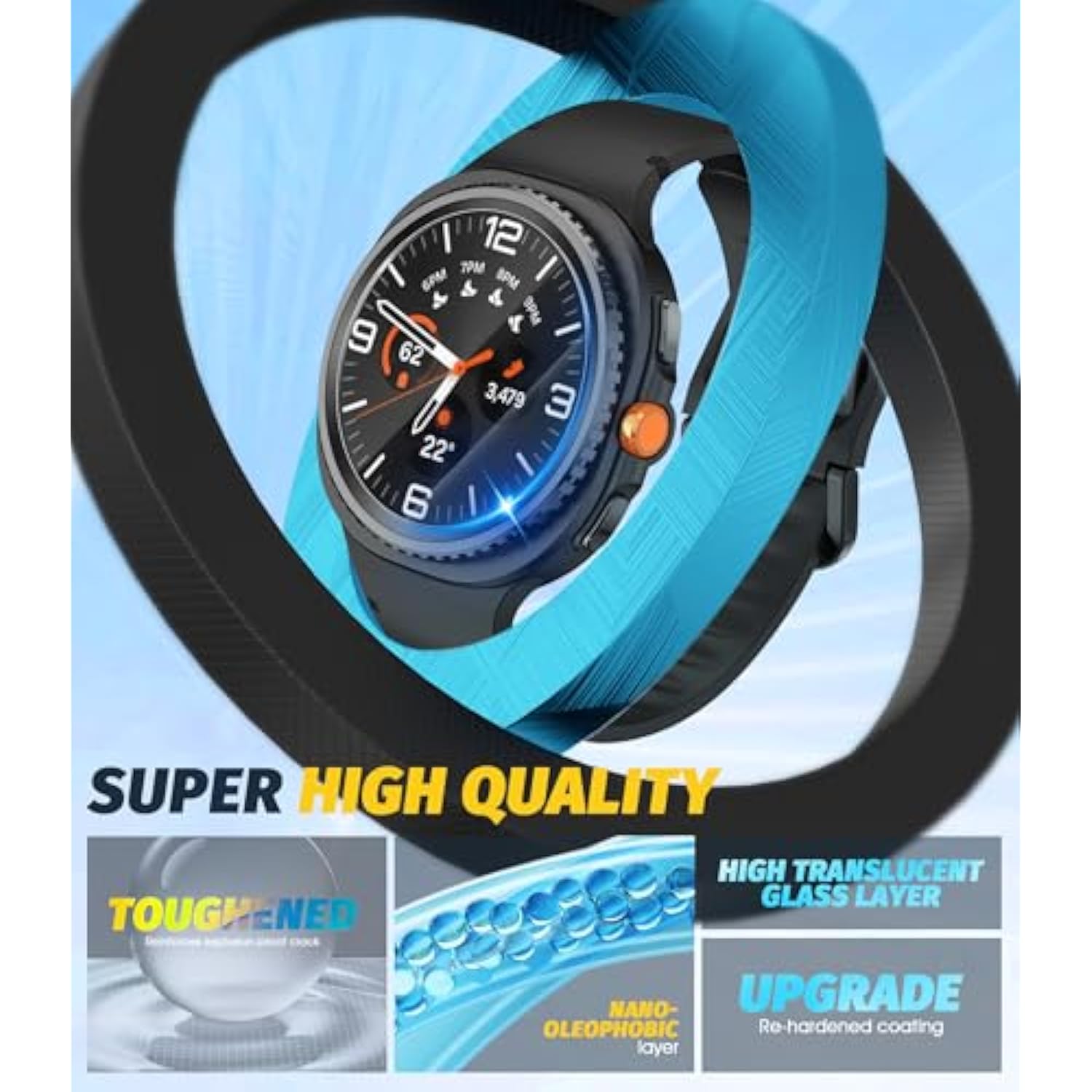 Orzero (4 Pack) Watch Screen Protector Compatible For Samsung Galaxy Watch 8 Classic 46Mm/4 Classic 46Mm/3 45Mm/Garmin Forerunner 55, 45, 45S, Tempered Glass High Definition Bubble-Free