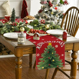 Red Xmas Pine Snowflake Merry Christmas Table Runner, Seasonal Winter Kitchen Dining Table Decoration For Home Party Decor 13X72 Inch